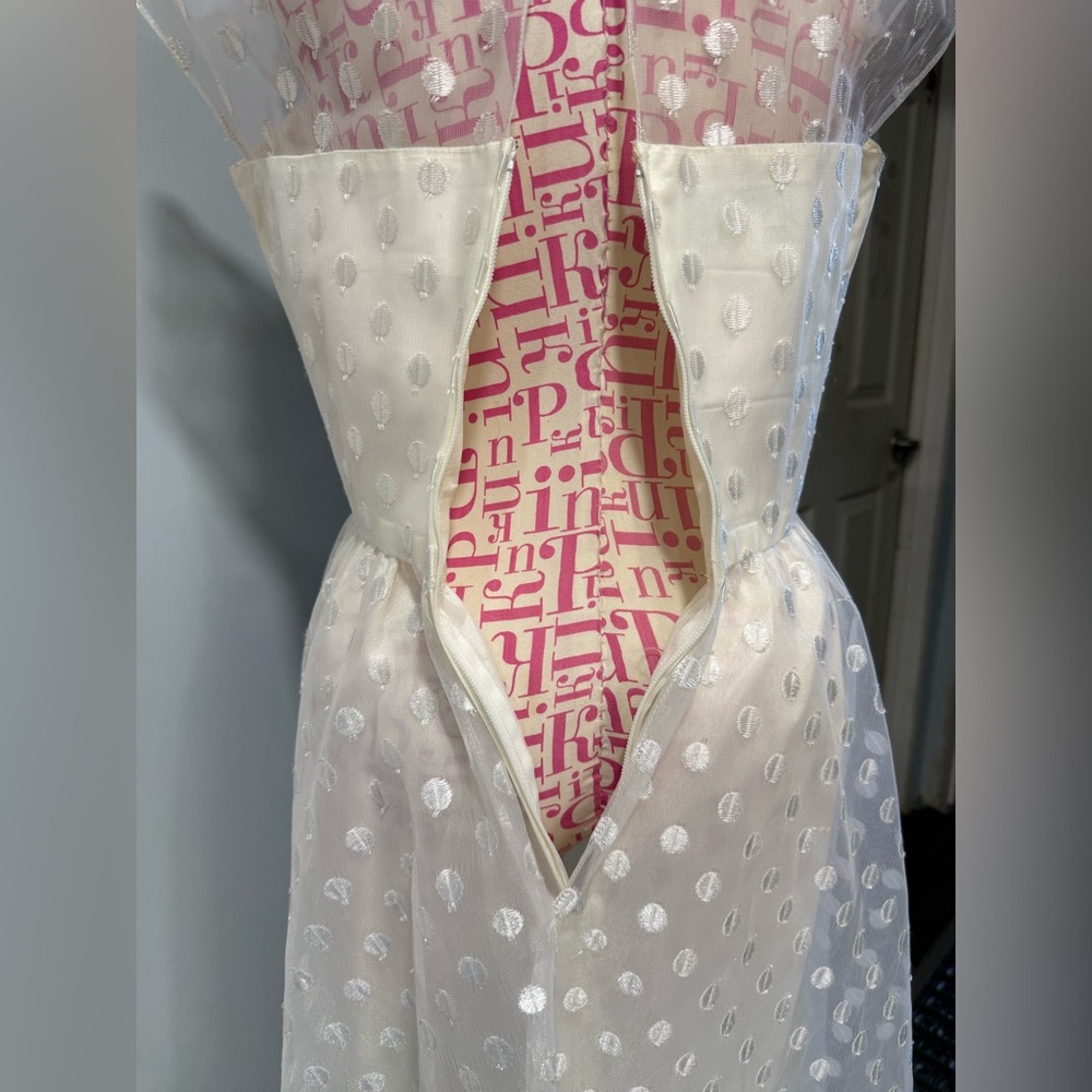1950s Warren‎ Petites Ivory Polka Dot Tulle Illusion Dress Tea Length Size 6 - Picture 7 of 12